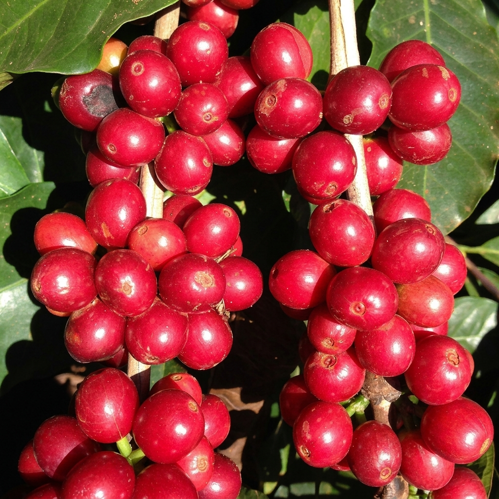Frutos de café maduros no pé de Café Amanhecer