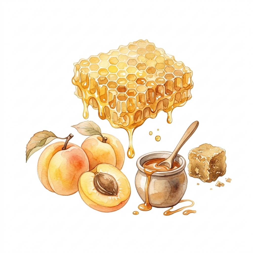 Ilustração Aquarela Favo de Mel e Frutas Amarelas